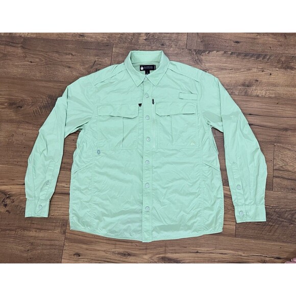 Alaskan Hardgear AKHG Button Shirt Men’s L Green Snap Front Long Sleeve Fishing - Picture 1 of 11